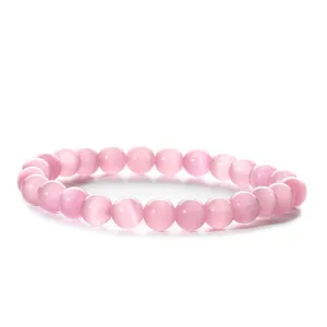 Pink Quartz Round Beaded Stretch Bracelet