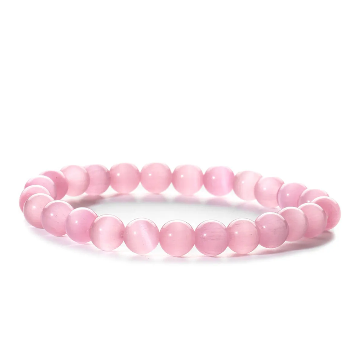 Pink Quartz Round Beaded Stretch Bracelet