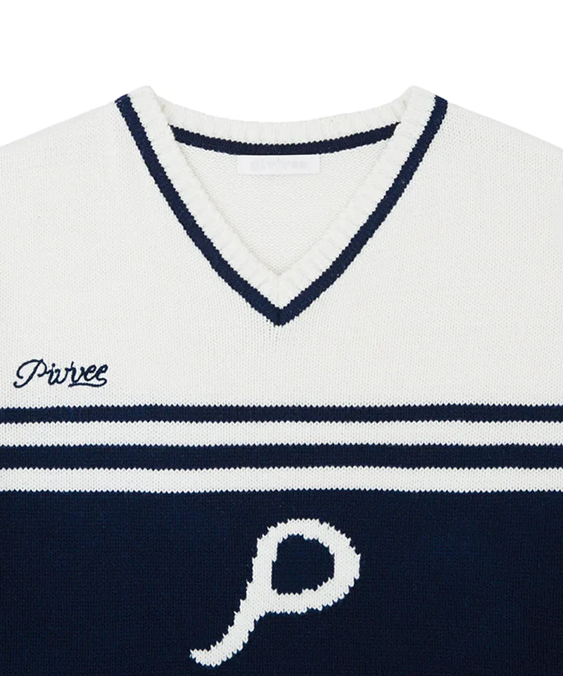 PIV'VEE  Baseball Sweater - Ocean Navy