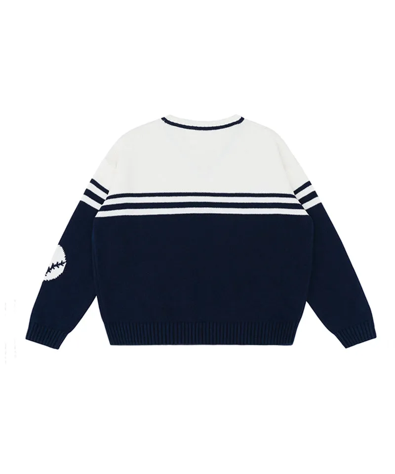 PIV'VEE  Baseball Sweater - Ocean Navy