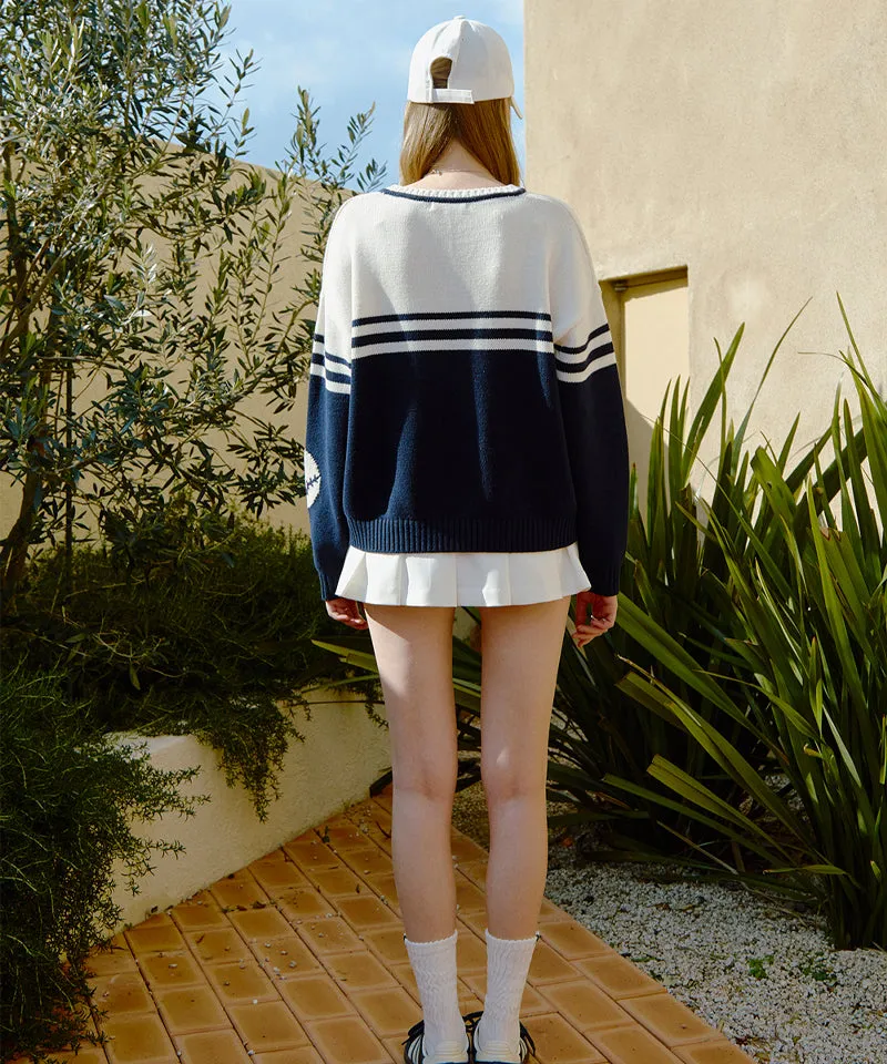 PIV'VEE  Baseball Sweater - Ocean Navy