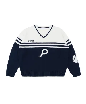 PIV'VEE  Baseball Sweater - Ocean Navy