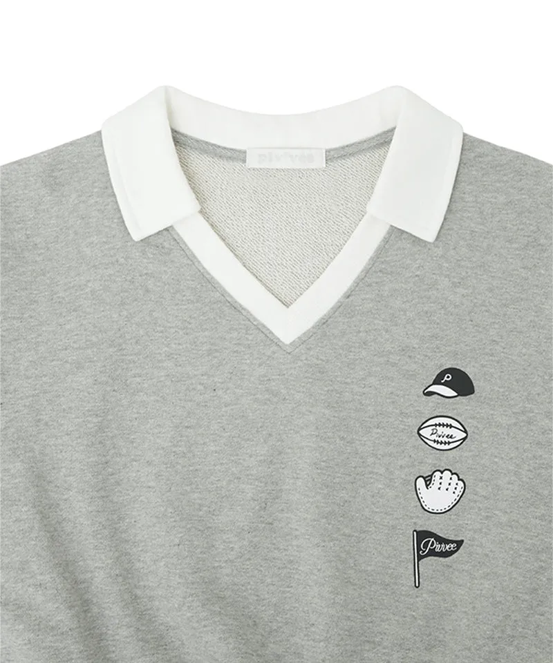 PIV'VEE Sports Emoji V-Neck Sweatshirt - Heather Gray