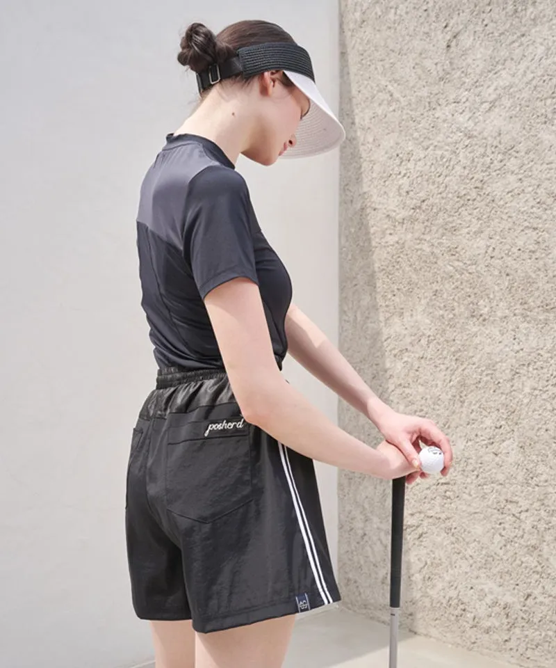 POSHERD Light Cool Stripe Banding Shorts - Black (UV blocking)
