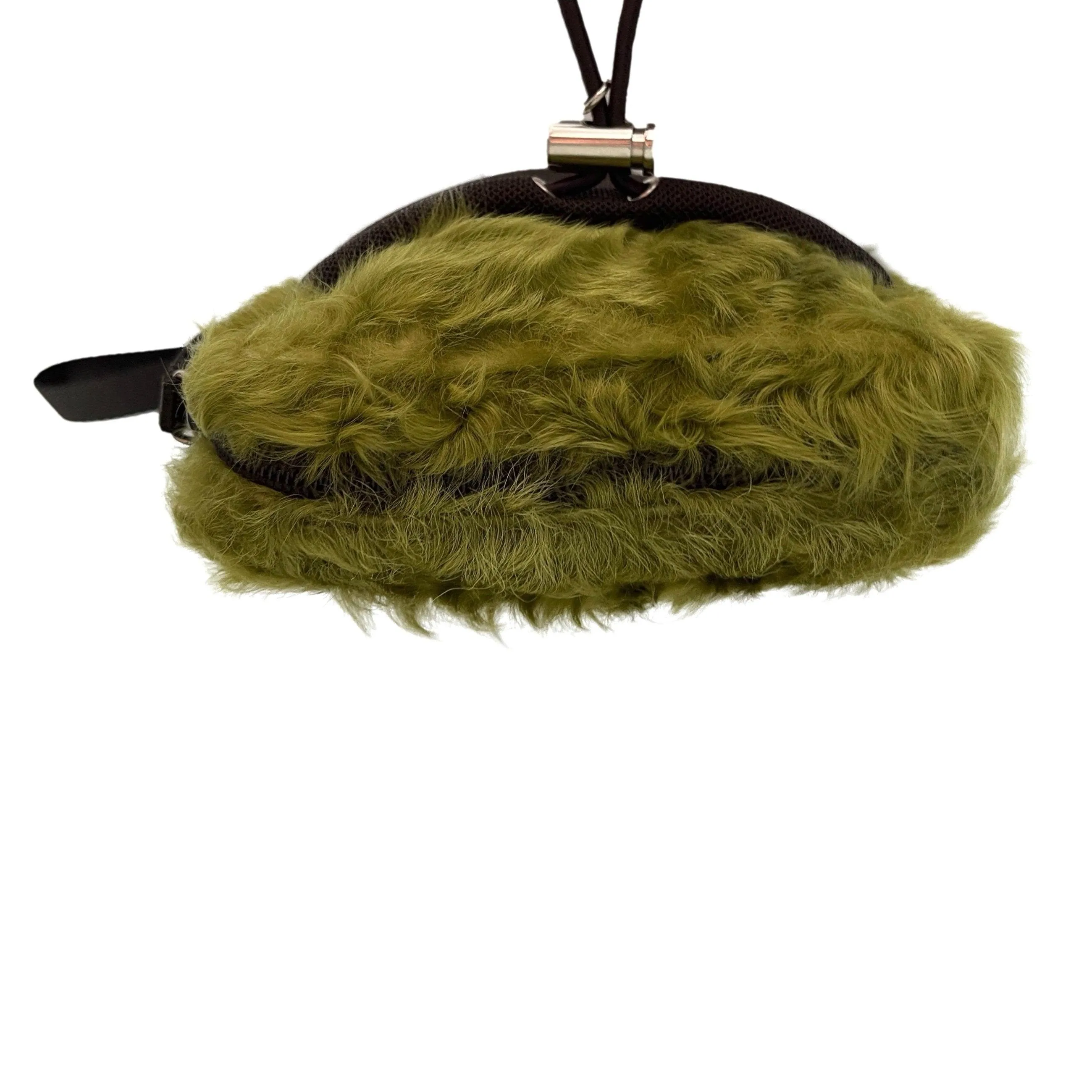 Prada Green Fur Rivet Wristlet
