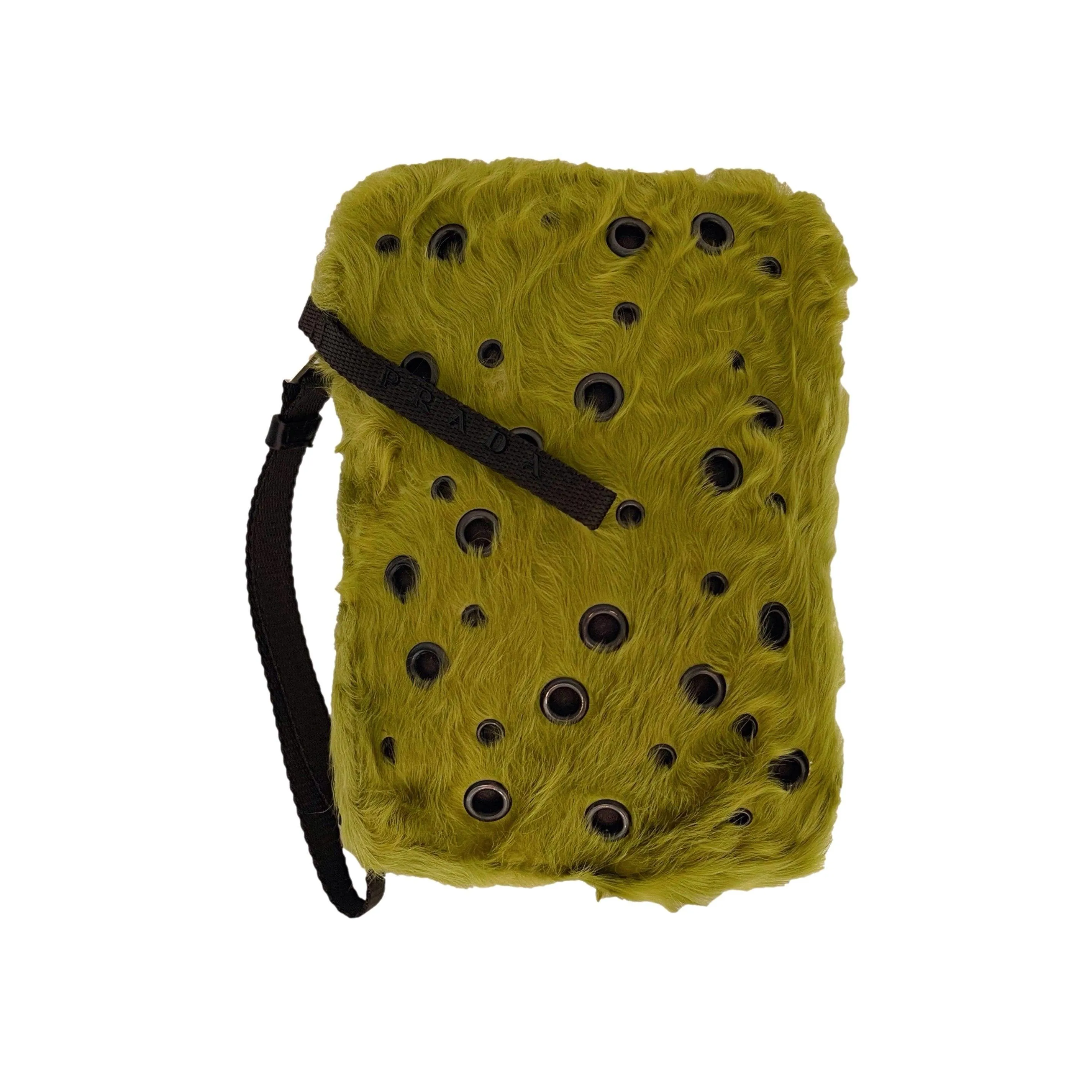Prada Green Fur Rivet Wristlet