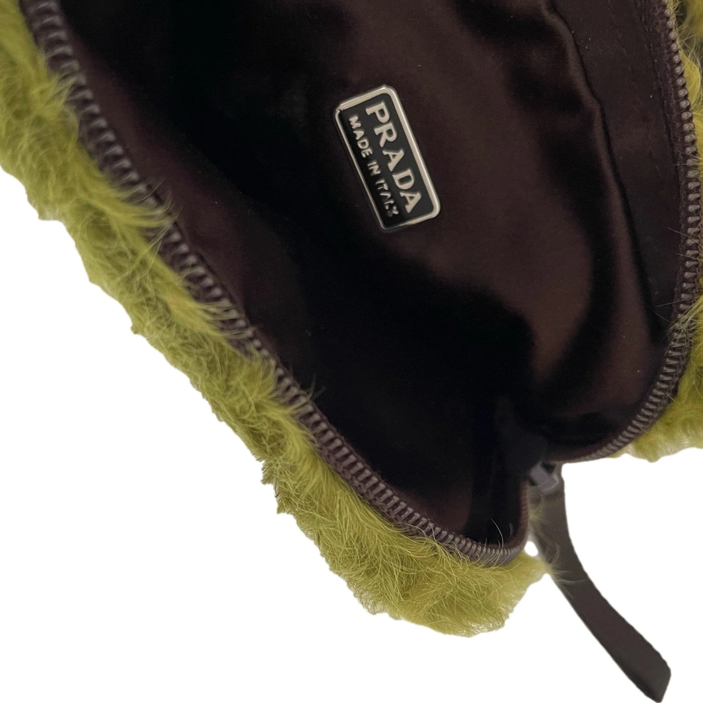 Prada Green Fur Rivet Wristlet