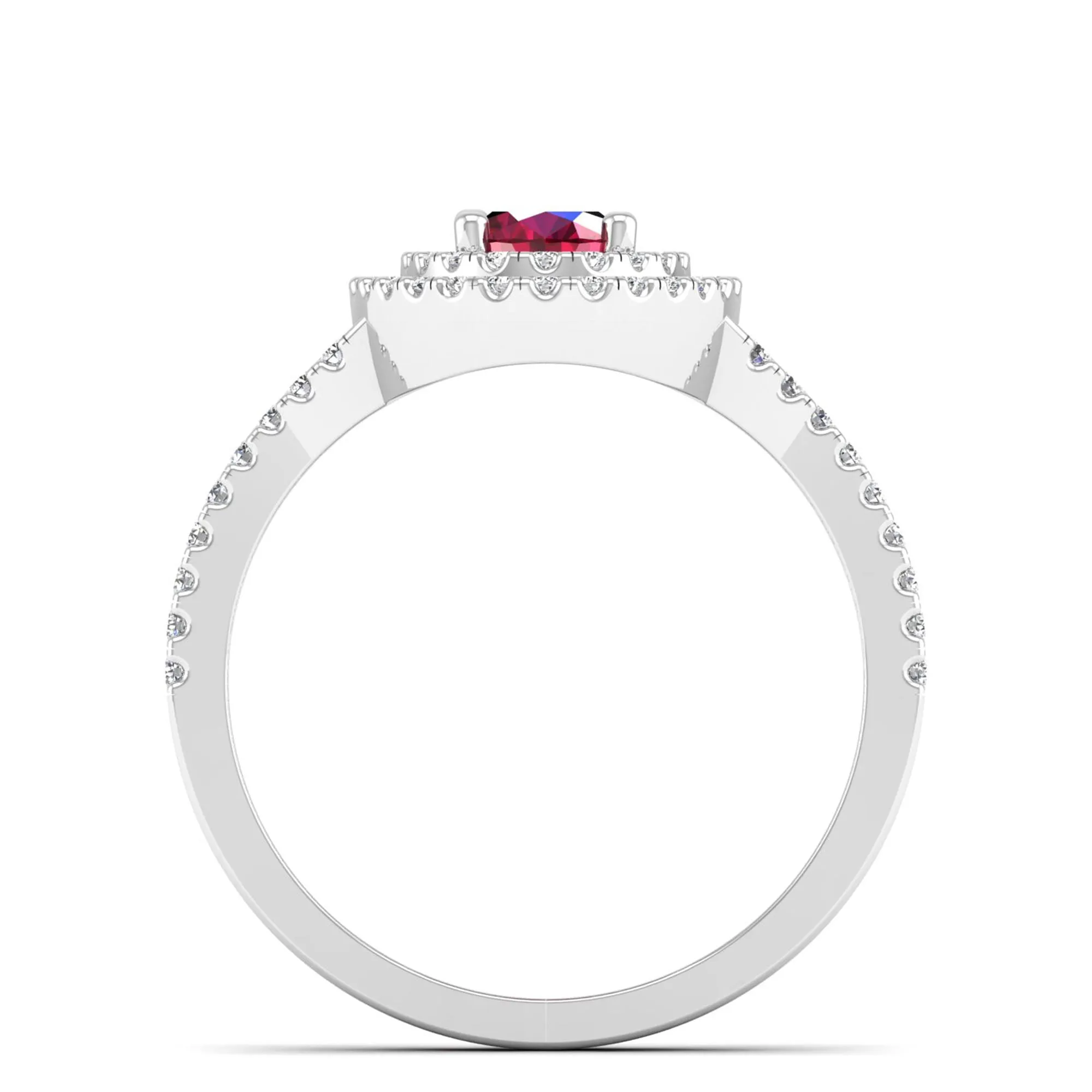 Prong-Set Double Halo Oval Ruby and Infinity Diamond Ring