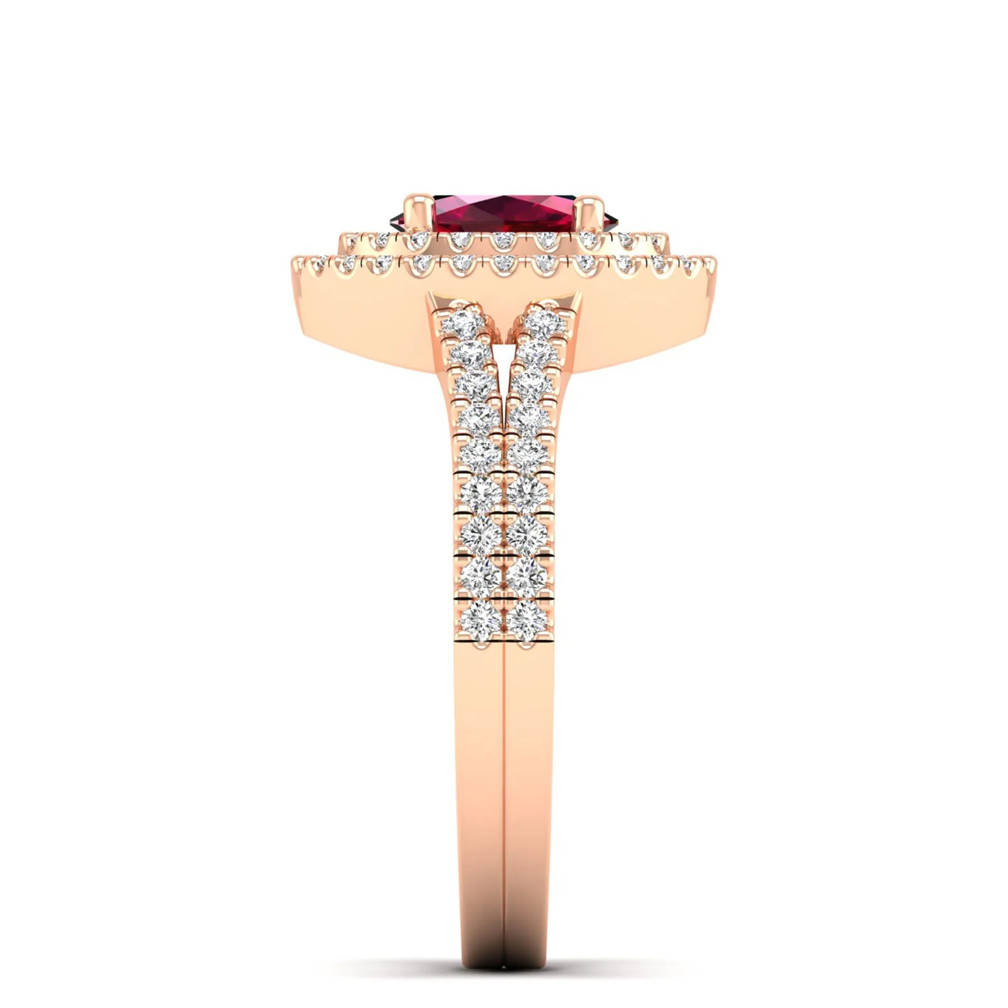 Prong-Set Double Halo Oval Ruby and Infinity Diamond Ring