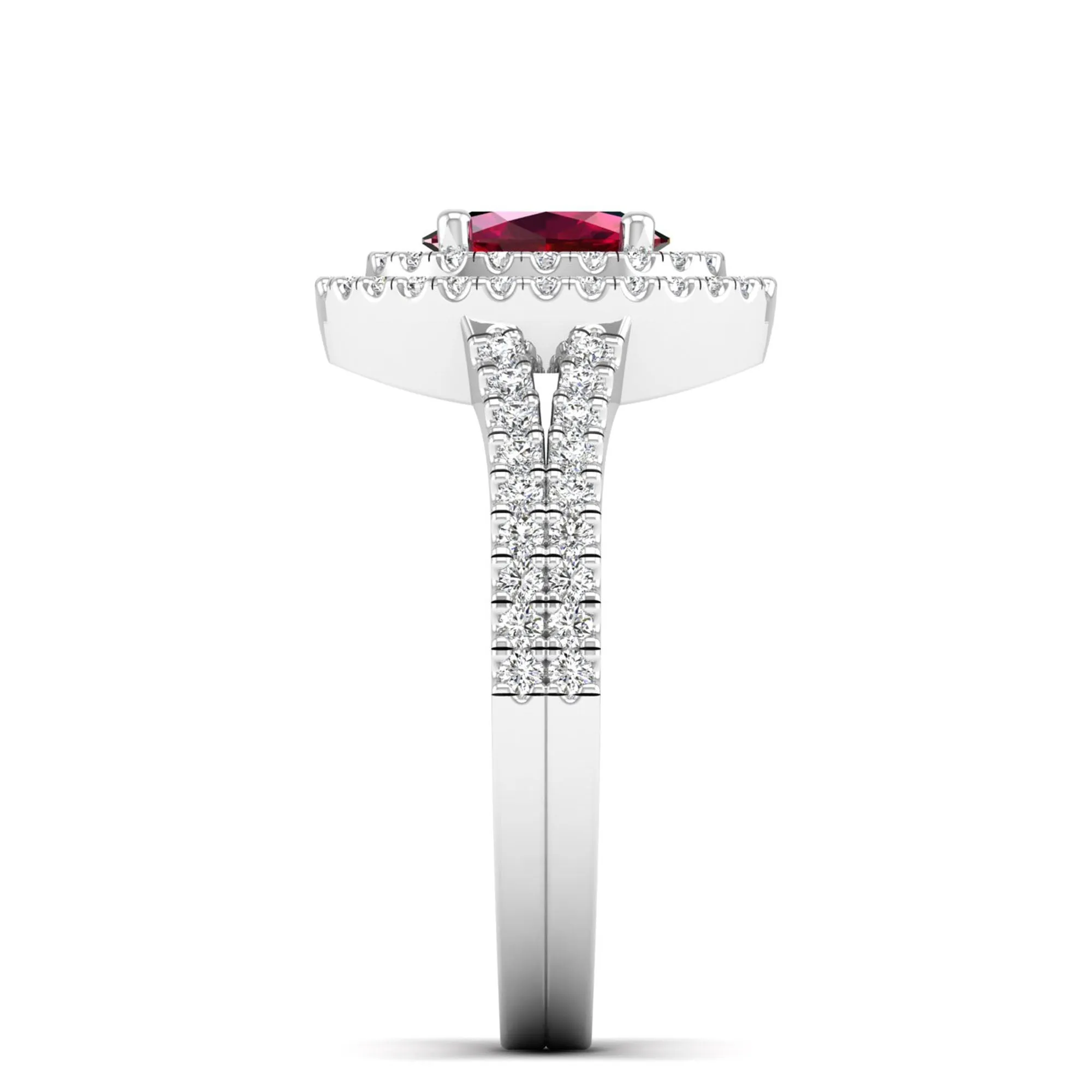 Prong-Set Double Halo Oval Ruby and Infinity Diamond Ring
