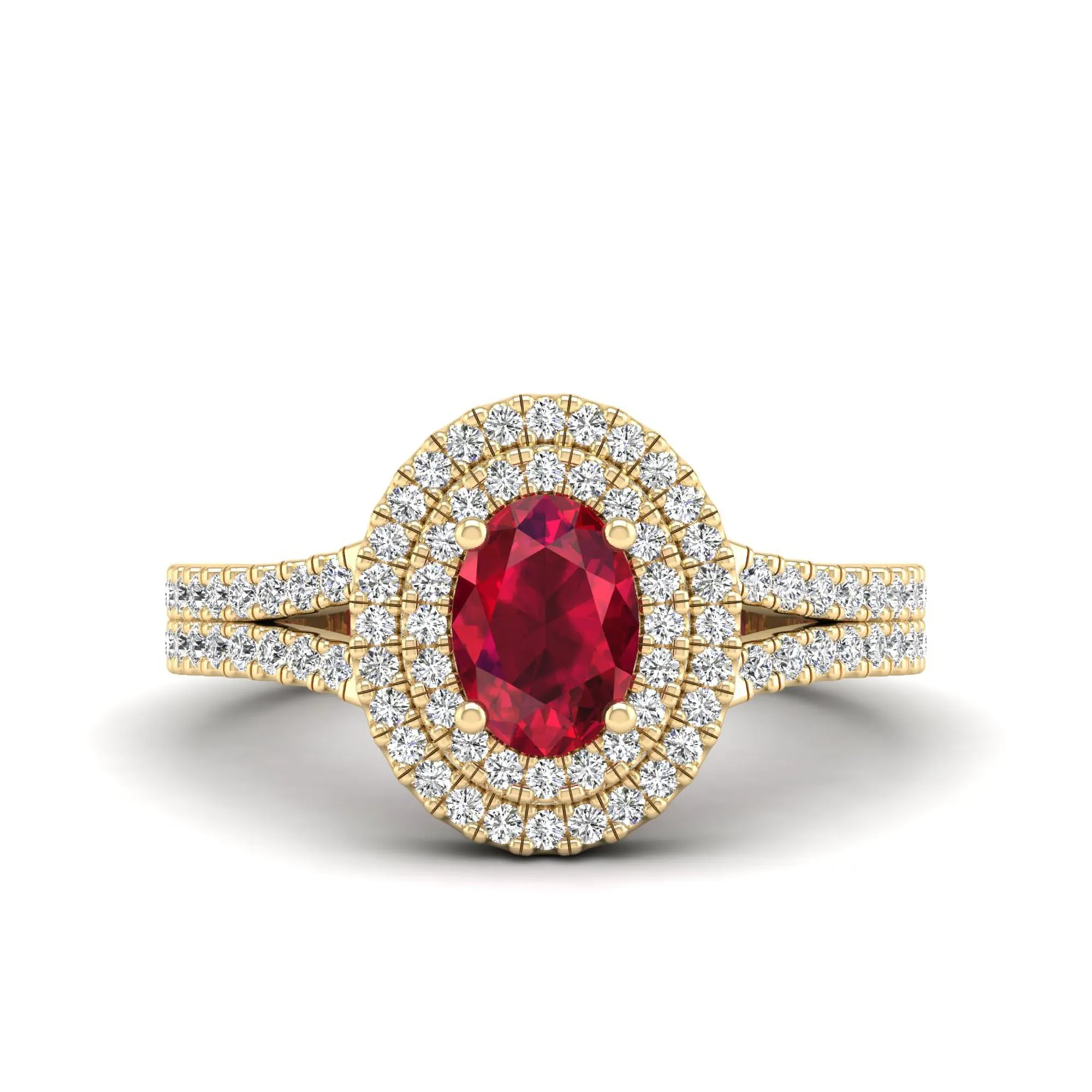 Prong-Set Double Halo Oval Ruby and Infinity Diamond Ring