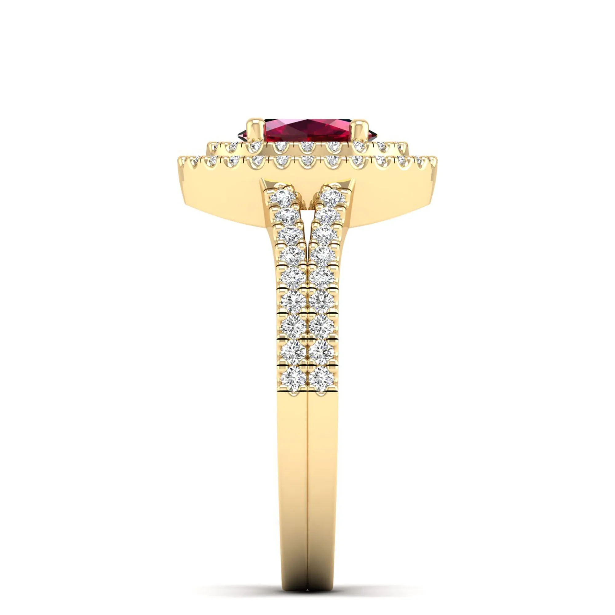 Prong-Set Double Halo Oval Ruby and Infinity Diamond Ring