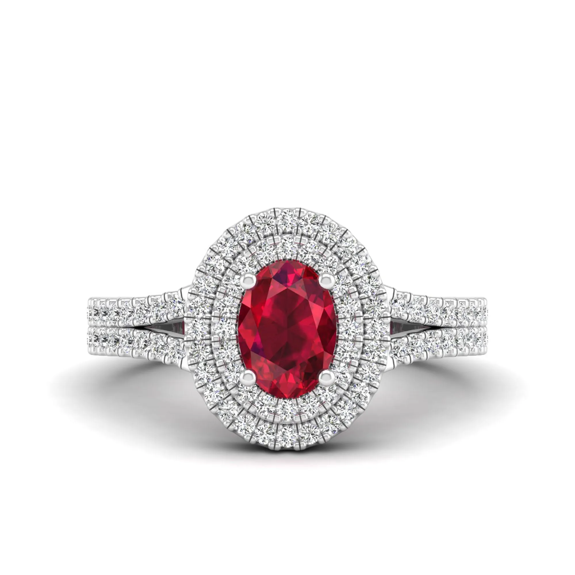 Prong-Set Double Halo Oval Ruby and Infinity Diamond Ring