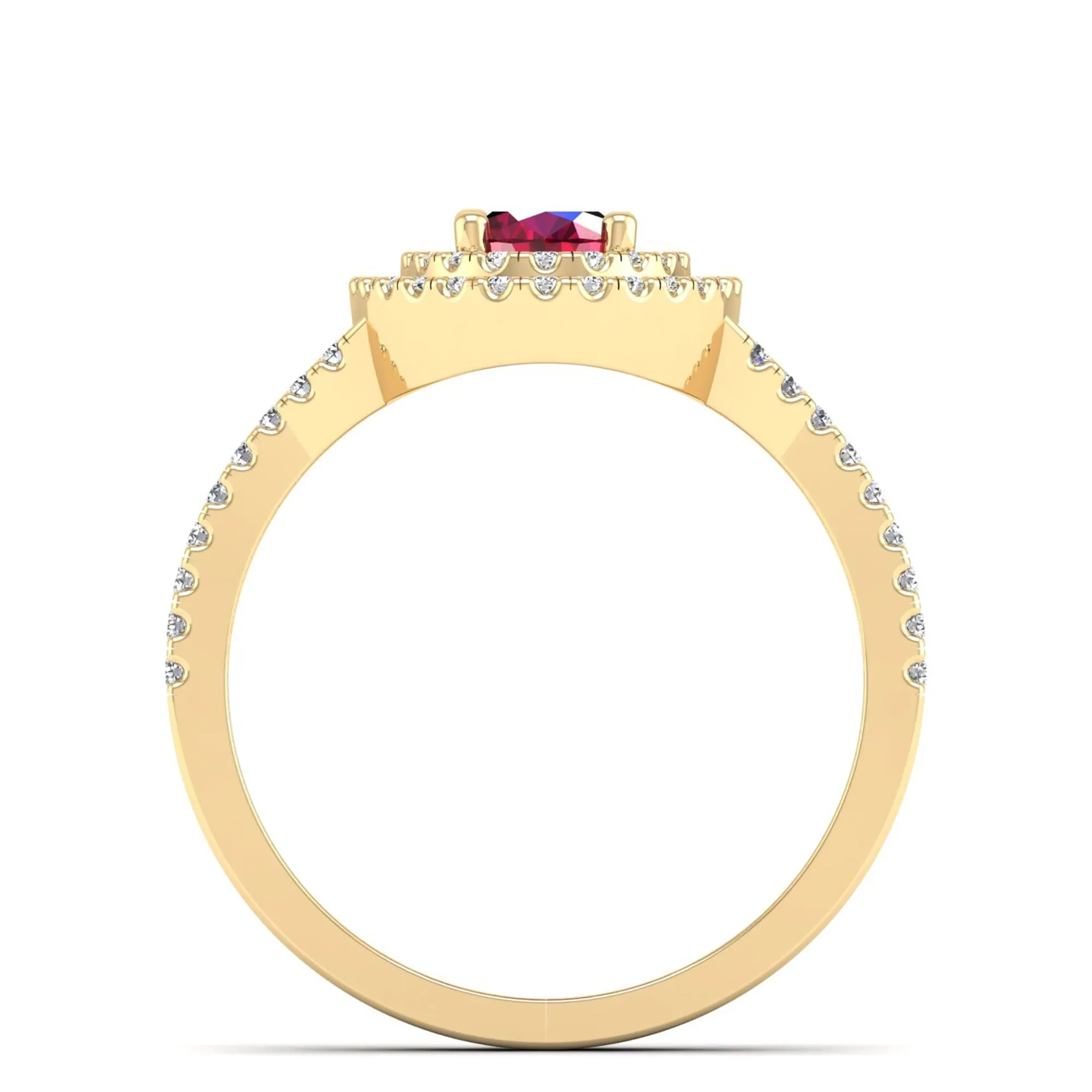 Prong-Set Double Halo Oval Ruby and Infinity Diamond Ring