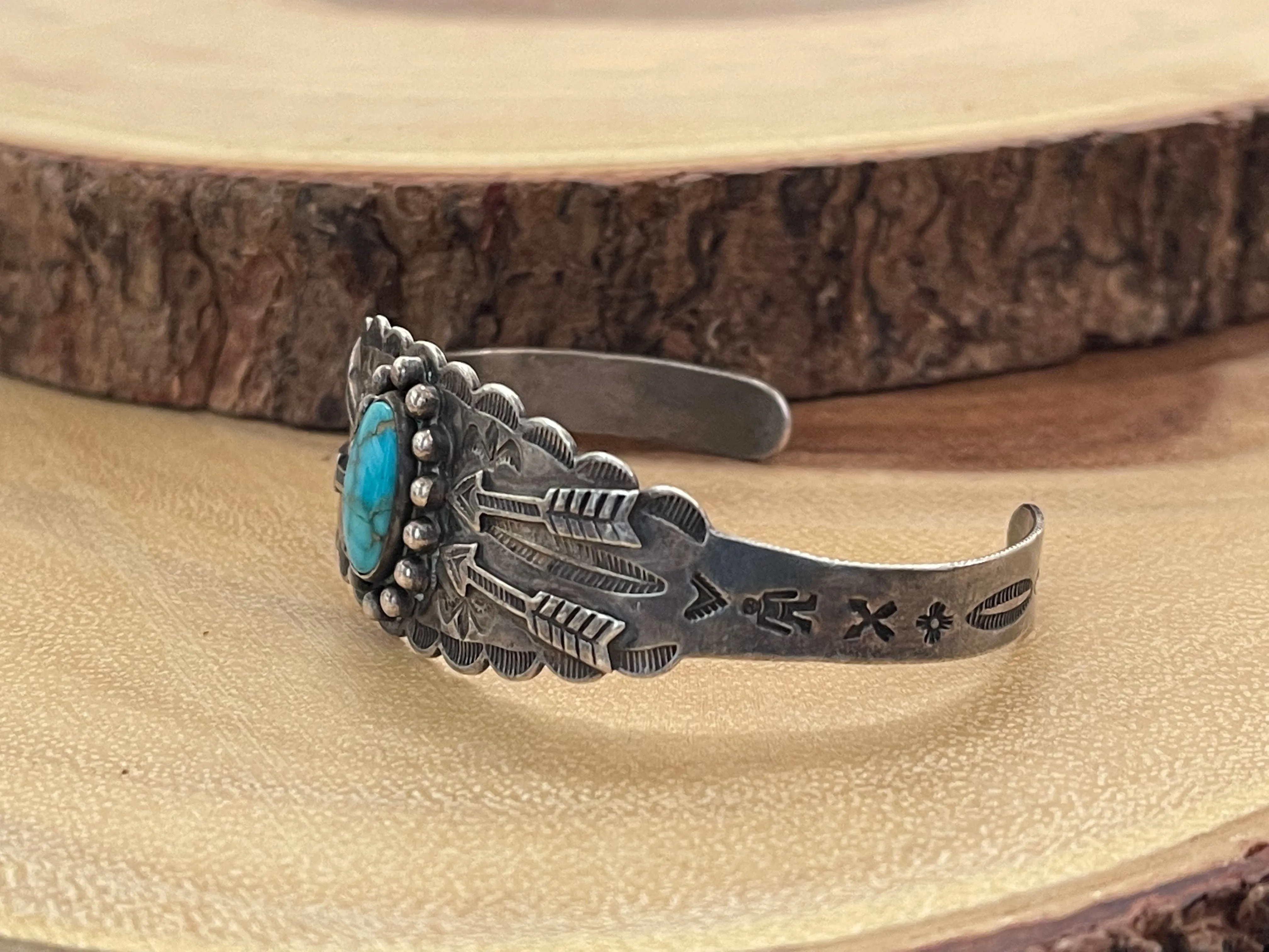 PROTECTIVE ARROWS Navajo Fred Harvey Era Silver & Turquoise Cuff