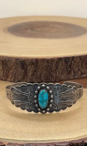 PROTECTIVE ARROWS Navajo Fred Harvey Era Silver & Turquoise Cuff