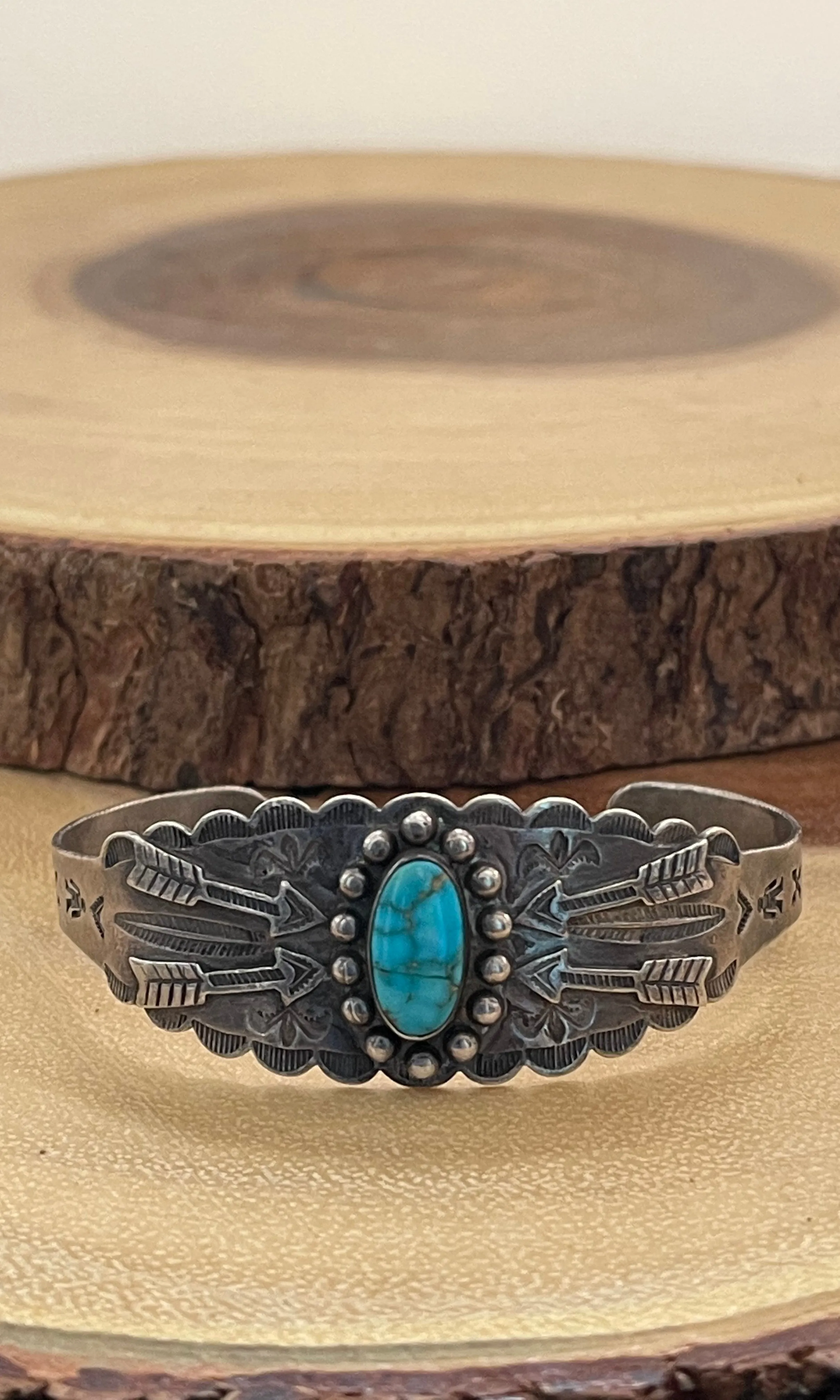 PROTECTIVE ARROWS Navajo Fred Harvey Era Silver & Turquoise Cuff