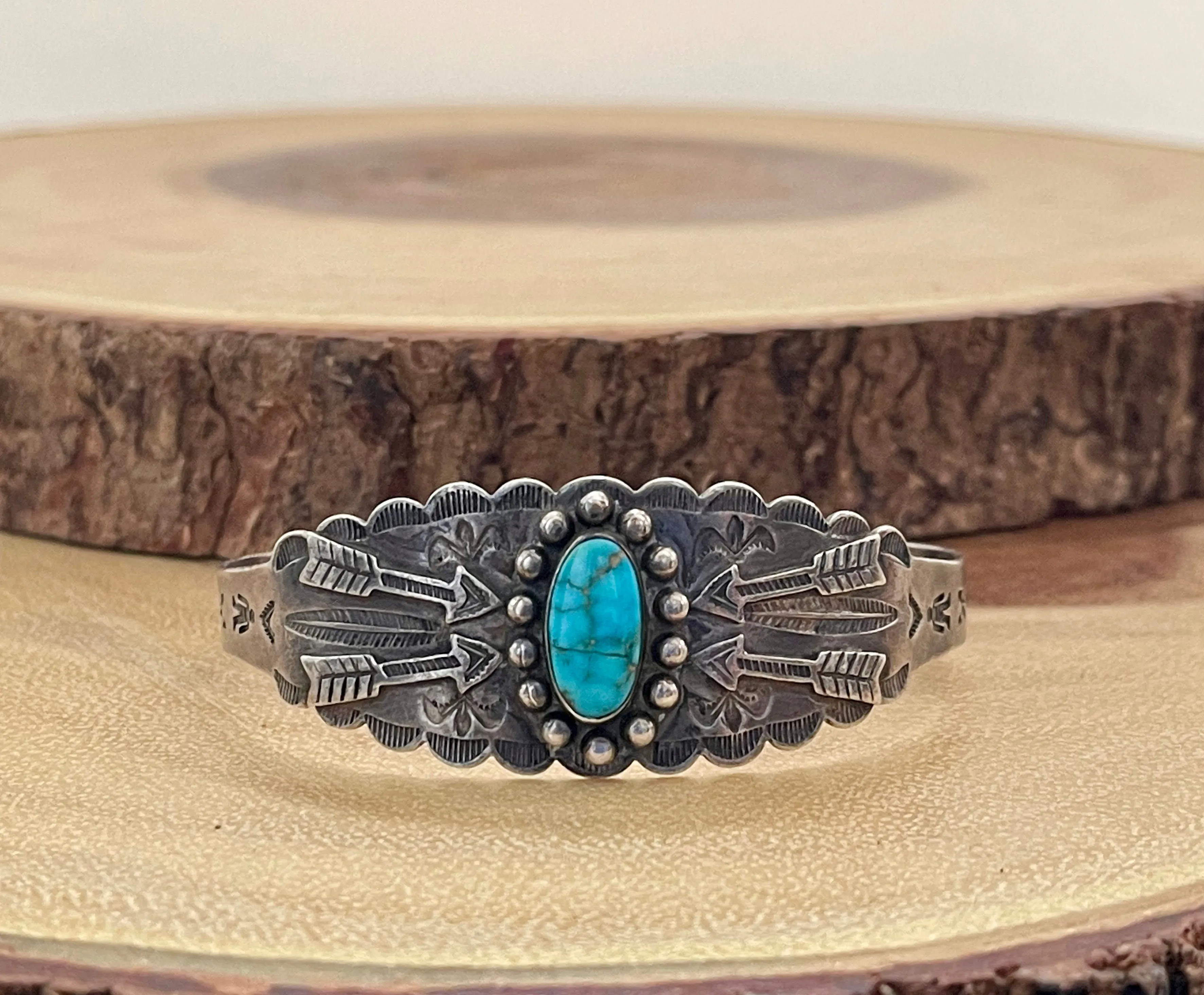 PROTECTIVE ARROWS Navajo Fred Harvey Era Silver & Turquoise Cuff