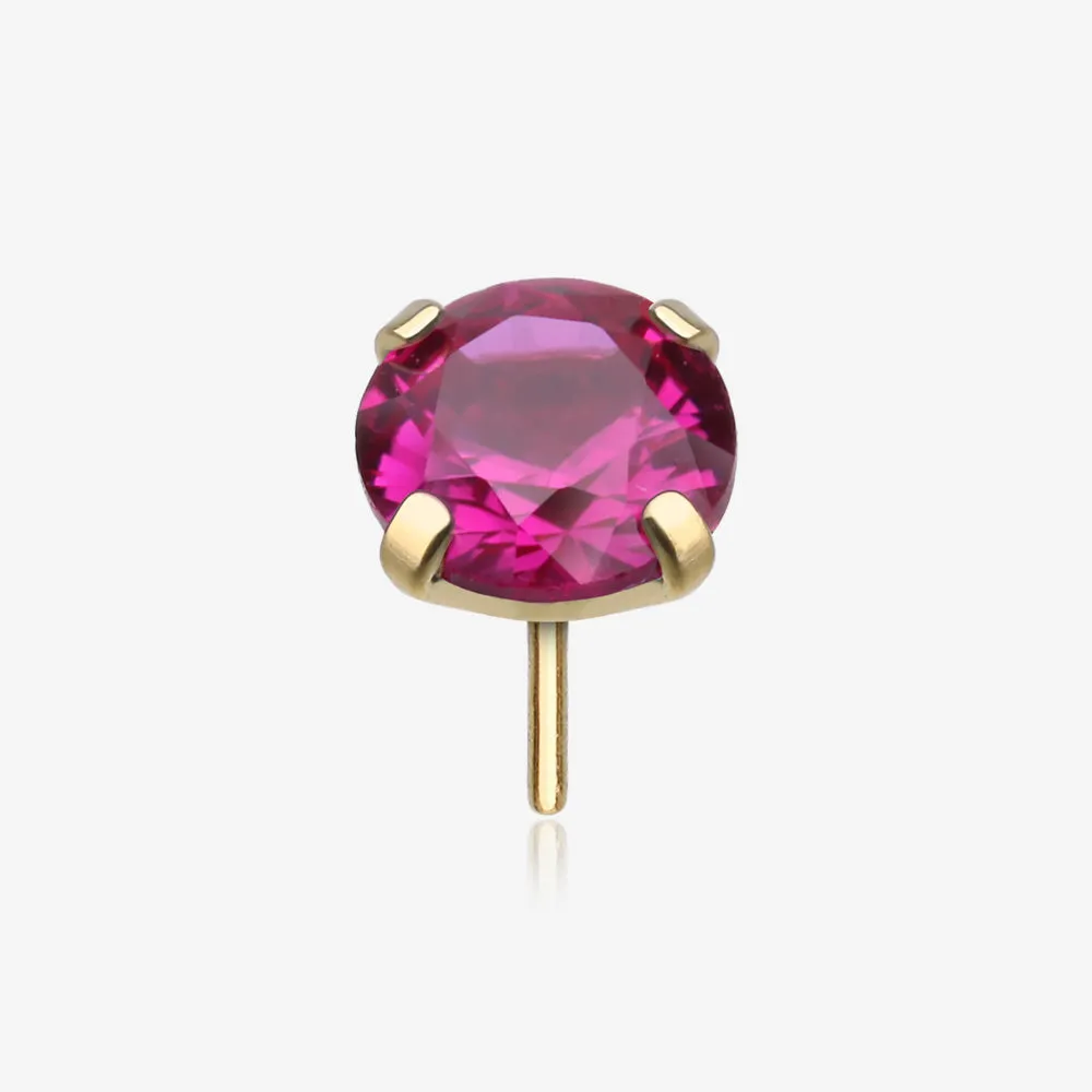 Pure24K Implant Grade Titanium OneFit Threadless Ruby Corundum CZ Prong Set Birthstone Gem Top Part