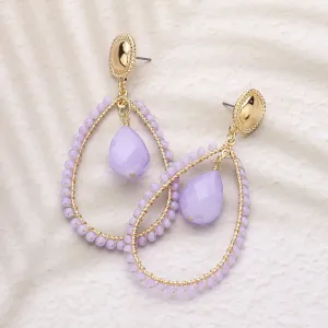 Purple Beaded Teardrop Fun Fashion Earrings | Lavender Outfit of Choice Earrings | Runway Earrings |  636095