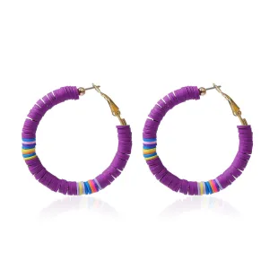 Purple Polymer Clay & 18K Gold-Plated Beaded Hoop Earrings