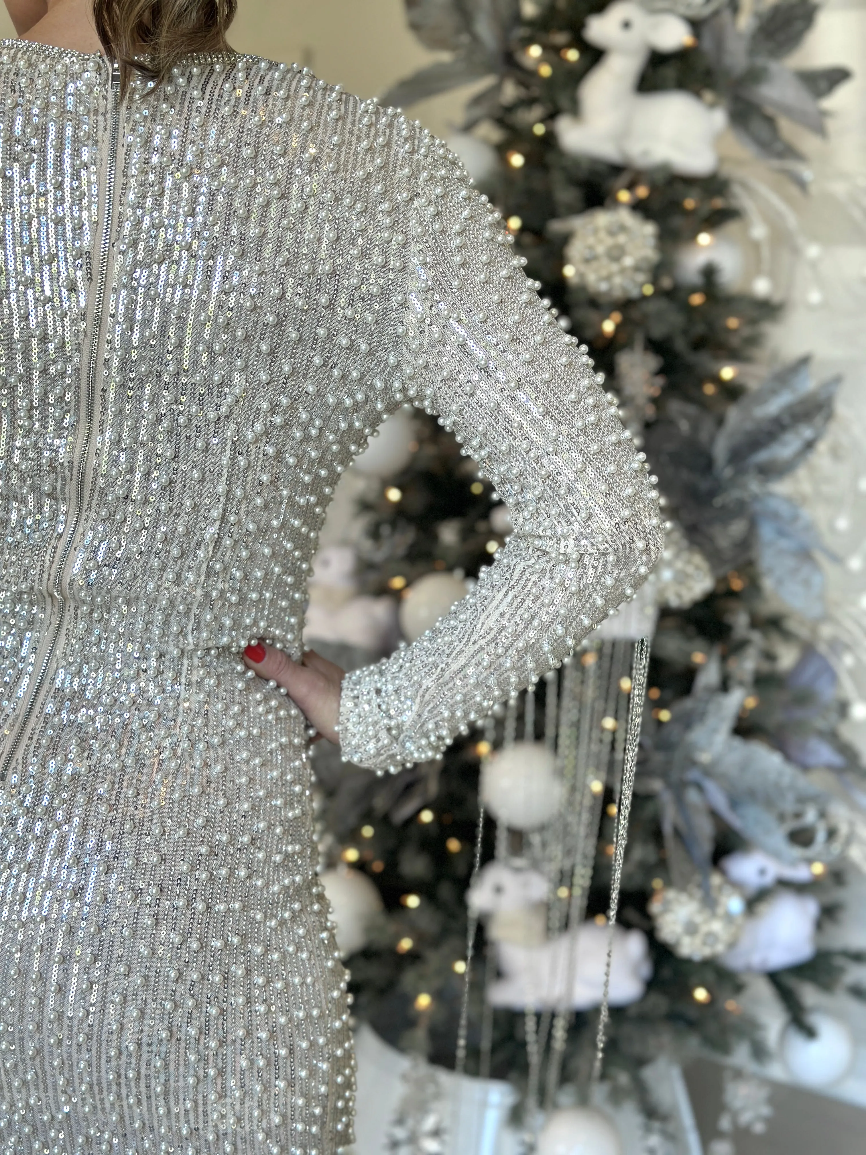 "Gina" Long Sleeve Beaded Mini Dress