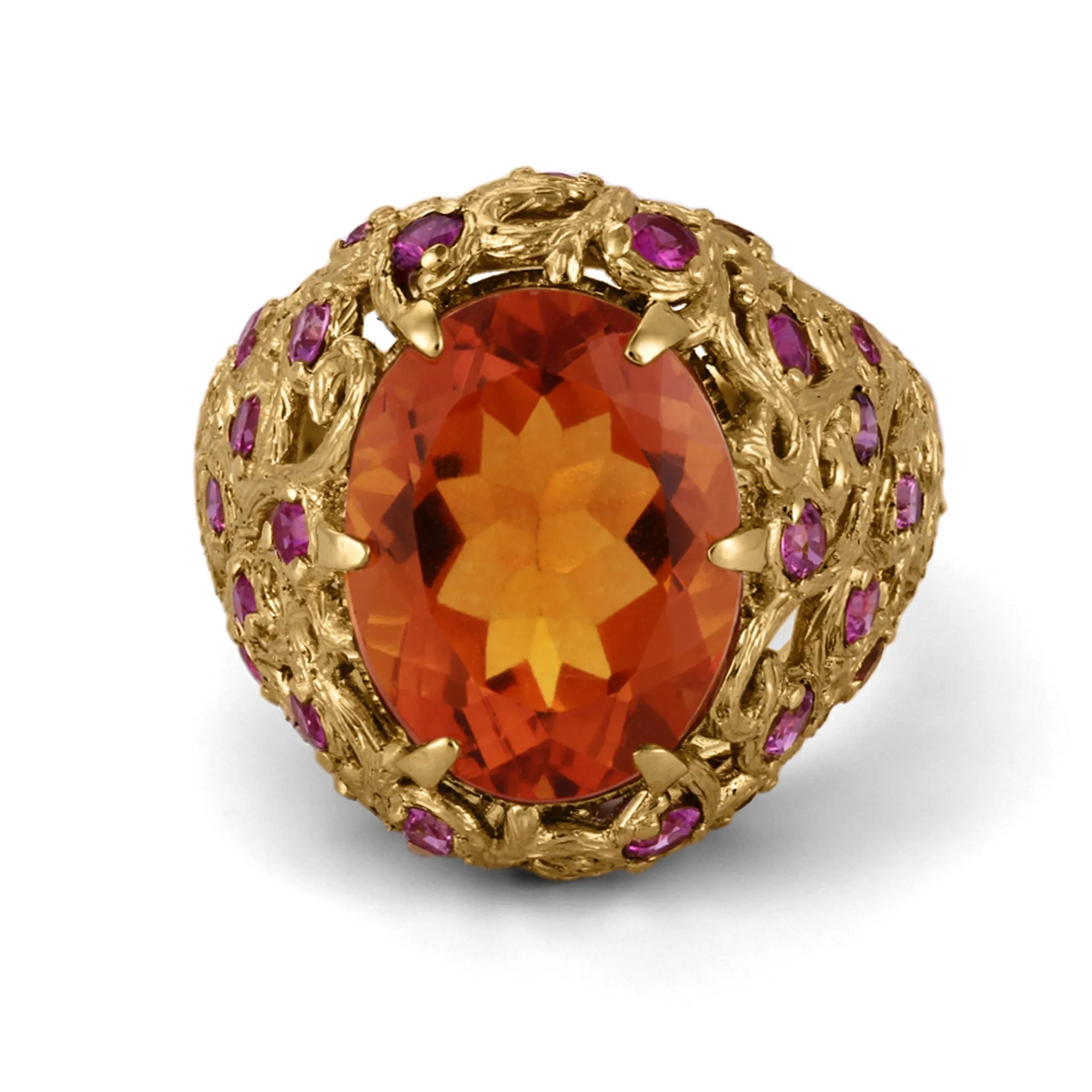 "Opera" Citrine Ring with Rubies in Yellow Gold