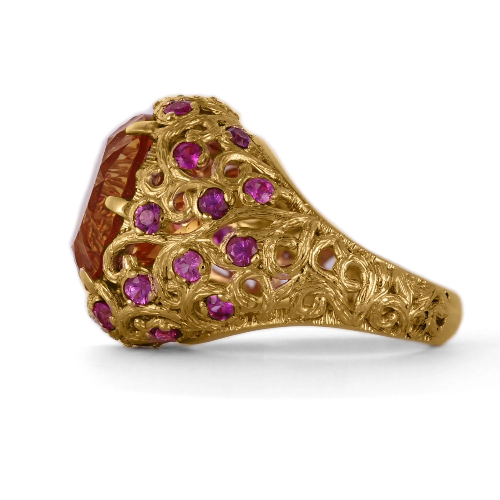 "Opera" Citrine Ring with Rubies in Yellow Gold