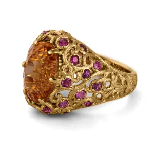 "Opera" Citrine Ring with Rubies in Yellow Gold