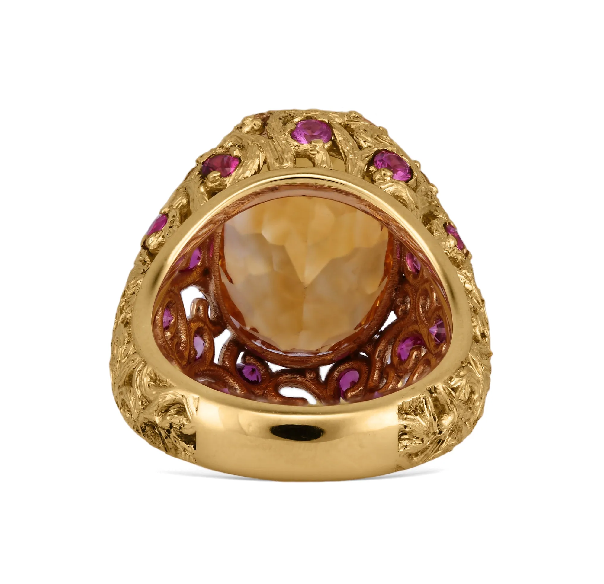"Opera" Citrine Ring with Rubies in Yellow Gold