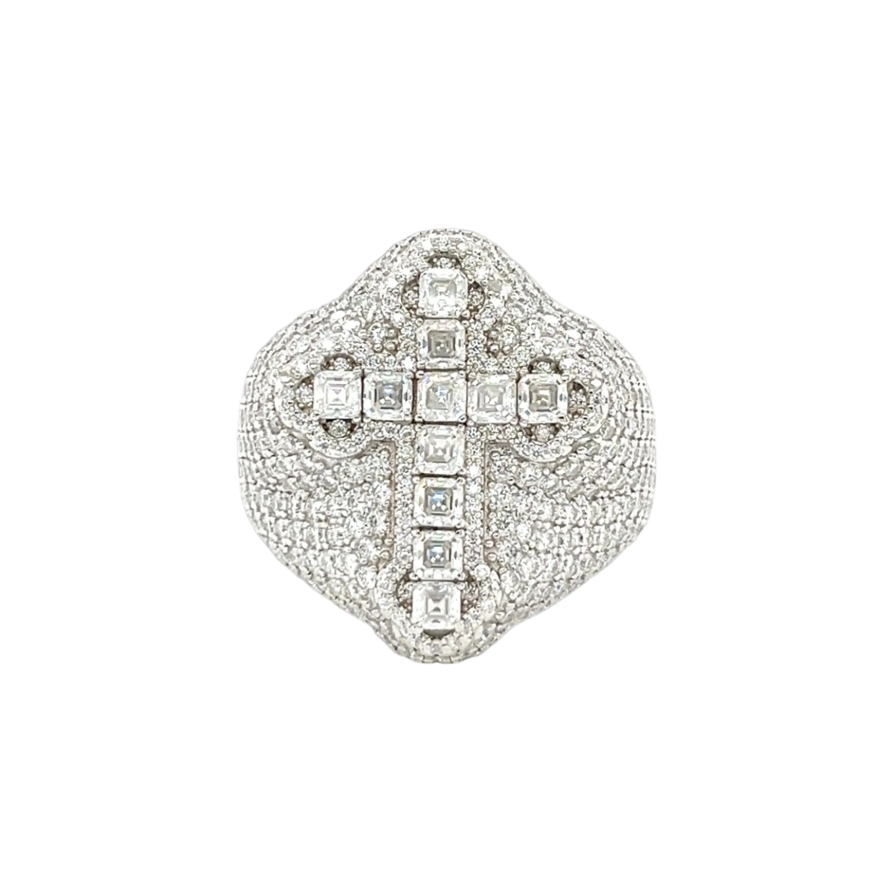 Radiant Cross Design Sterling Silver Ring with Cubic Zirconia - C103269