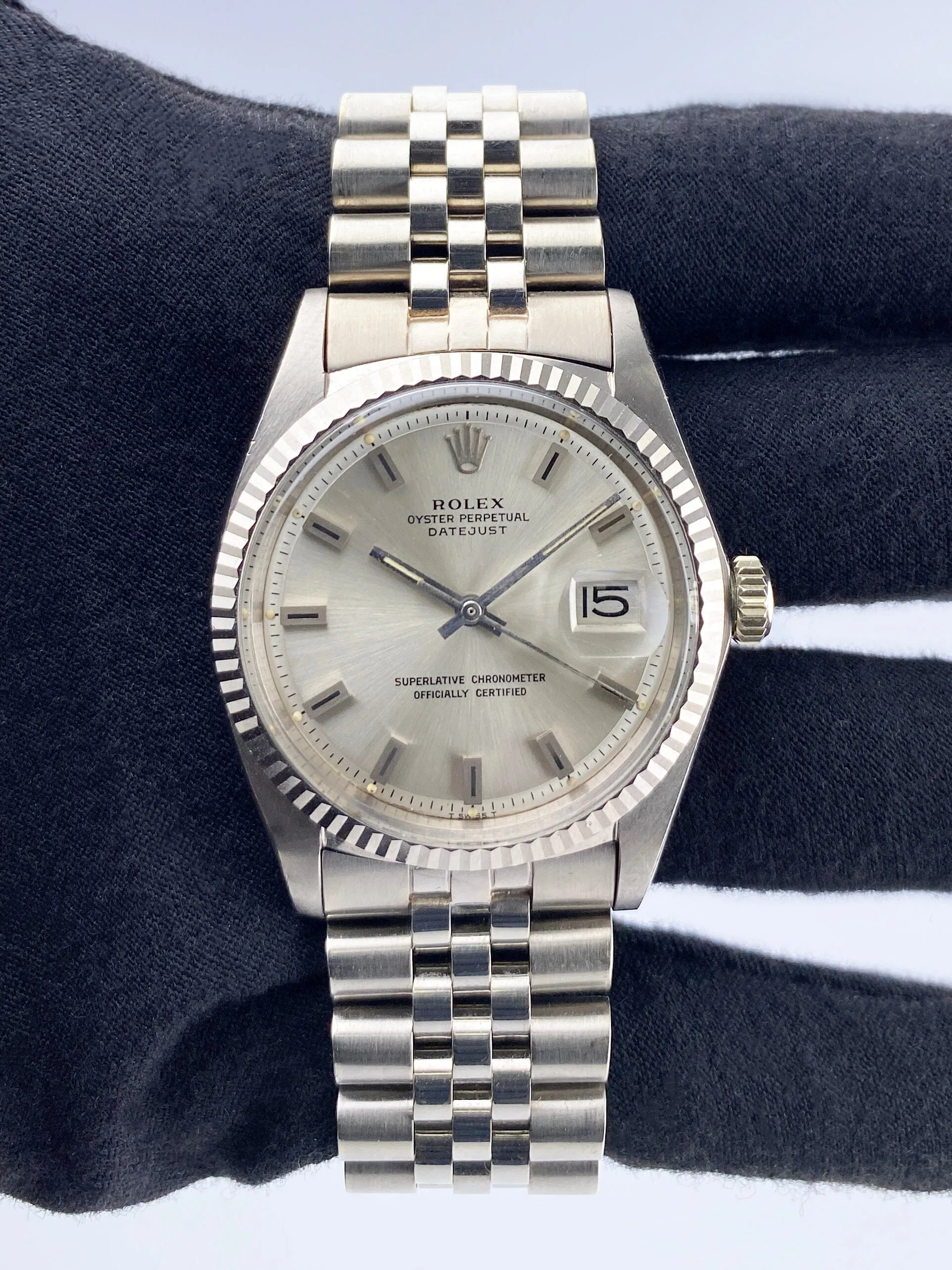 Rare Rolex Datejust 1601 Silver Prototype Dial 18K White Gold Mens Watch