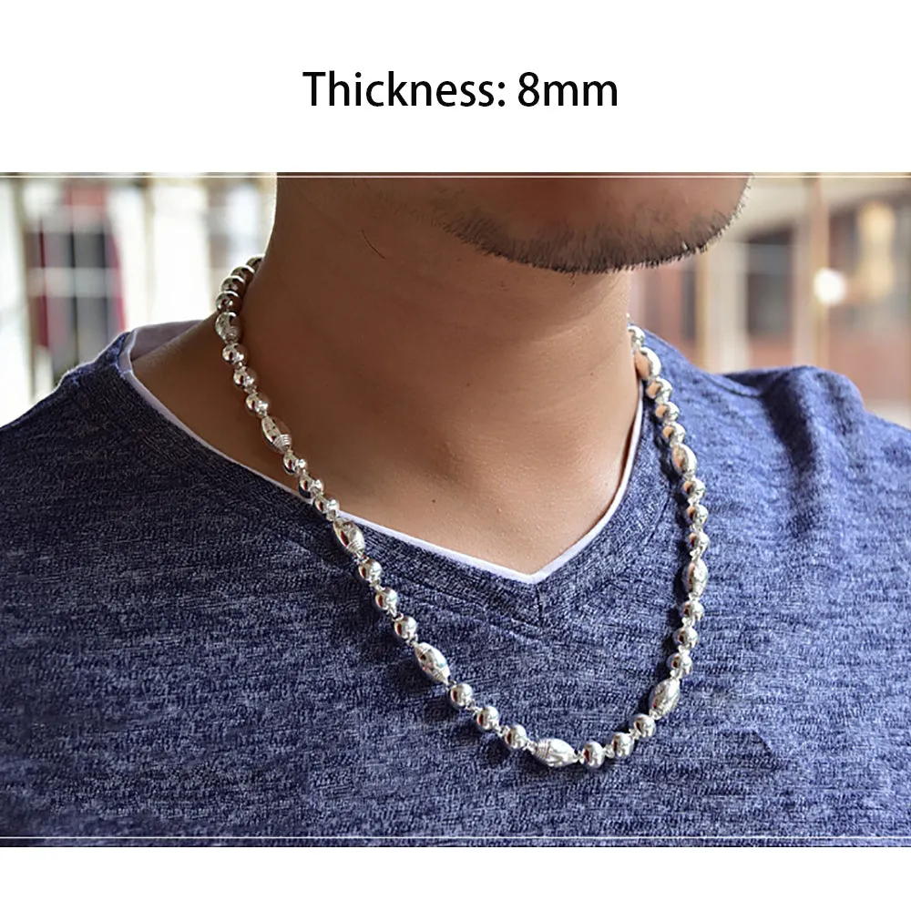 Real Solid 999 Sterling Silver Necklace Beaded Beautiful Fashion Jewelry Unisex 18"-26"