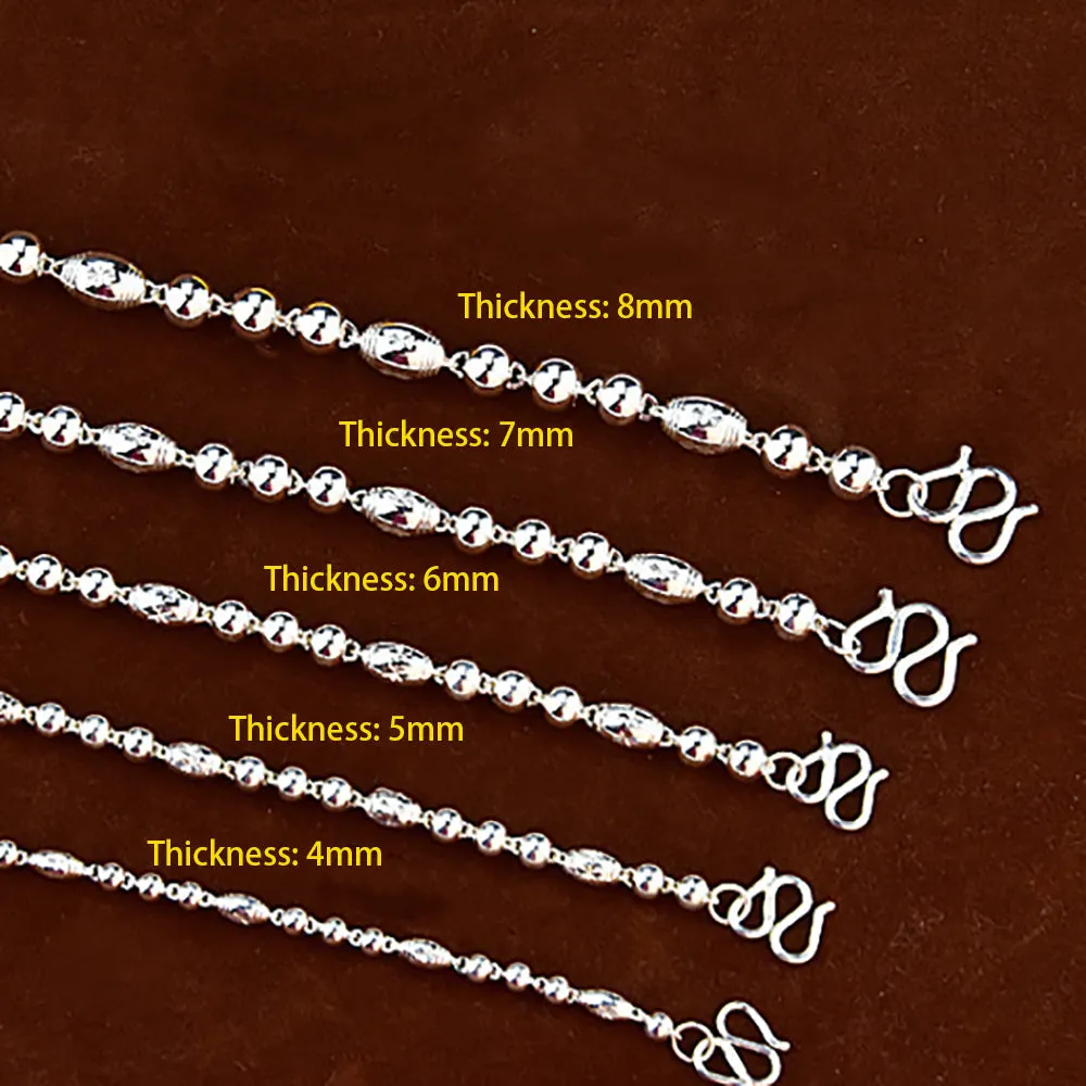 Real Solid 999 Sterling Silver Necklace Beaded Beautiful Fashion Jewelry Unisex 18"-26"