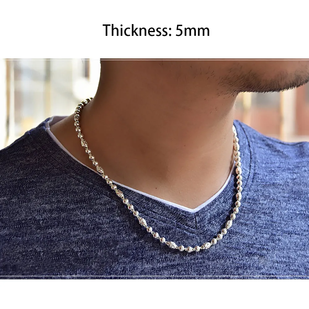 Real Solid 999 Sterling Silver Necklace Beaded Beautiful Fashion Jewelry Unisex 18"-26"