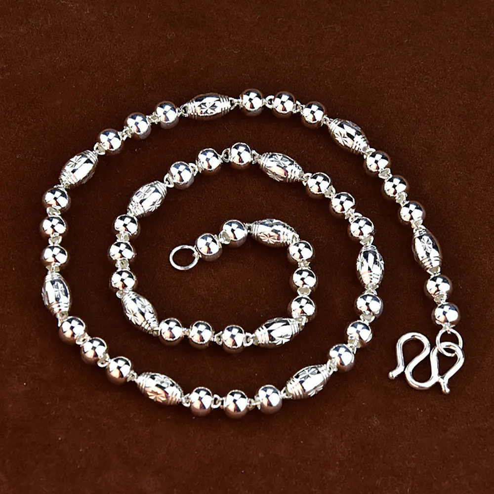 Real Solid 999 Sterling Silver Necklace Beaded Beautiful Fashion Jewelry Unisex 18"-26"