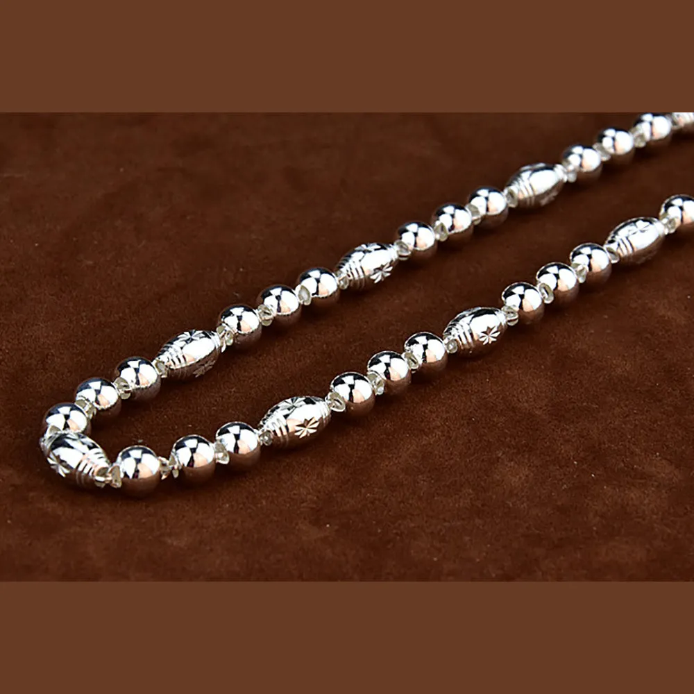 Real Solid 999 Sterling Silver Necklace Beaded Beautiful Fashion Jewelry Unisex 18"-26"