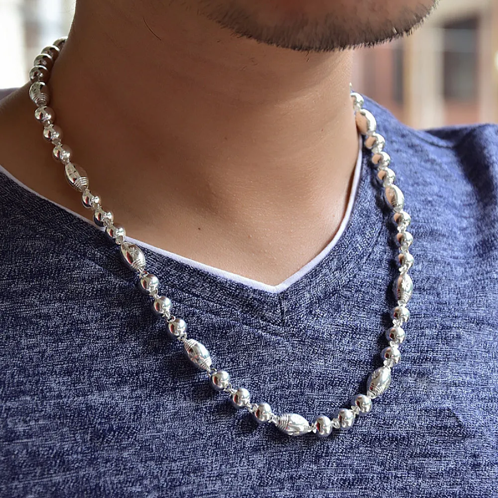 Real Solid 999 Sterling Silver Necklace Beaded Beautiful Fashion Jewelry Unisex 18"-26"