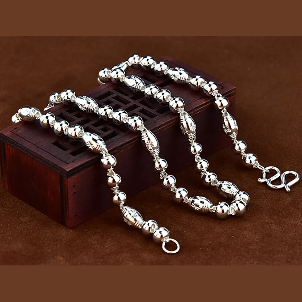 Real Solid 999 Sterling Silver Necklace Beaded Beautiful Fashion Jewelry Unisex 18"-26"