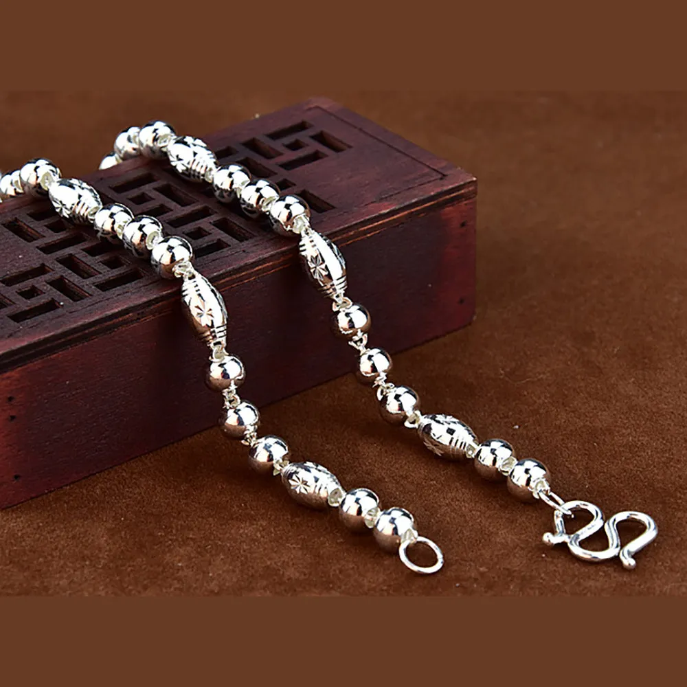 Real Solid 999 Sterling Silver Necklace Beaded Beautiful Fashion Jewelry Unisex 18"-26"