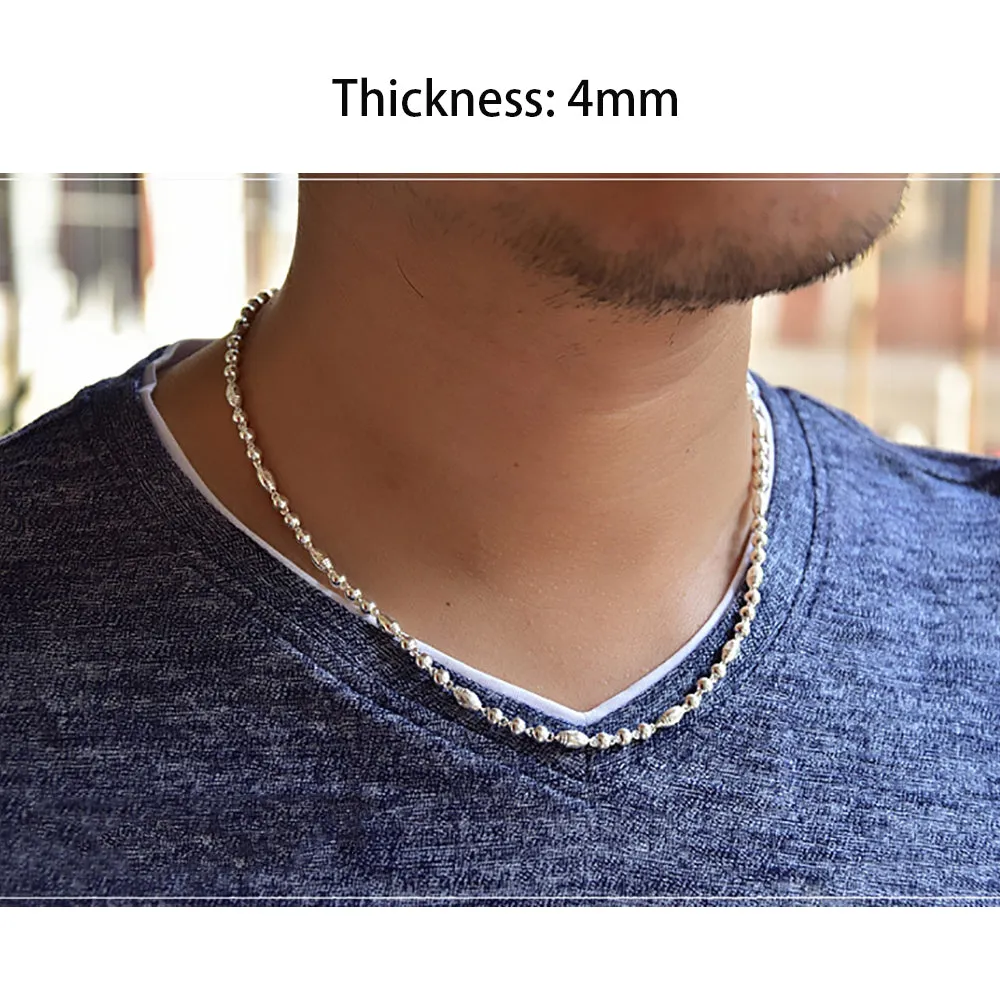 Real Solid 999 Sterling Silver Necklace Beaded Beautiful Fashion Jewelry Unisex 18"-26"