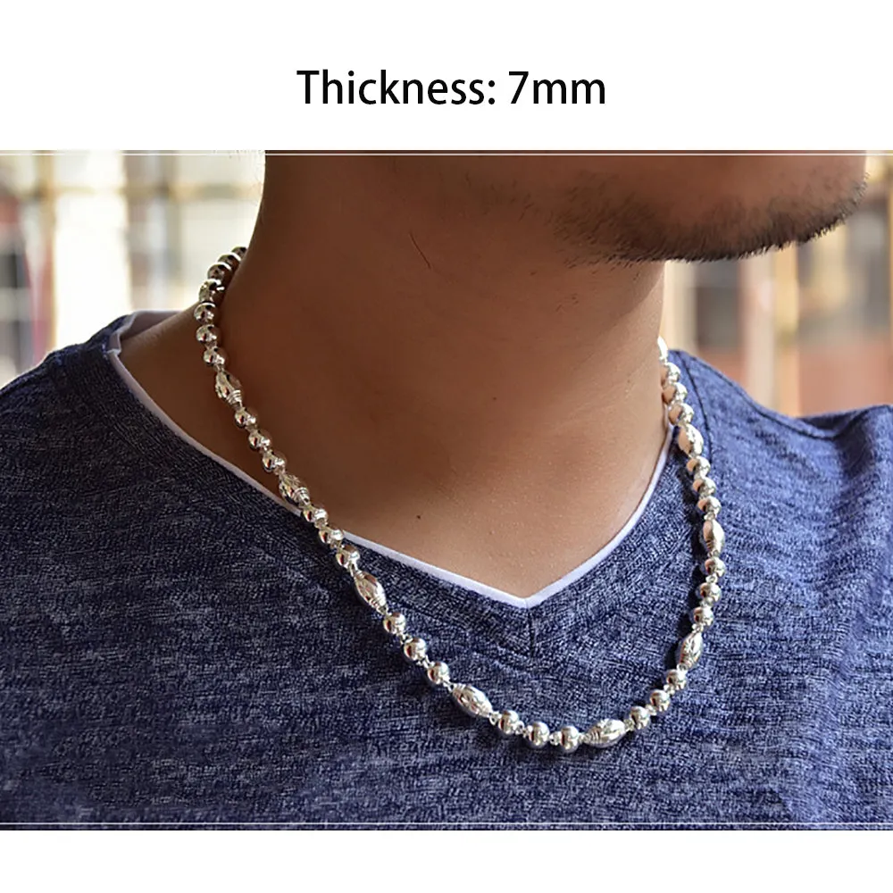 Real Solid 999 Sterling Silver Necklace Beaded Beautiful Fashion Jewelry Unisex 18"-26"