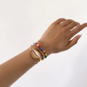 Red & Blue Multicolor Beaded Stretch Bracelet Set
