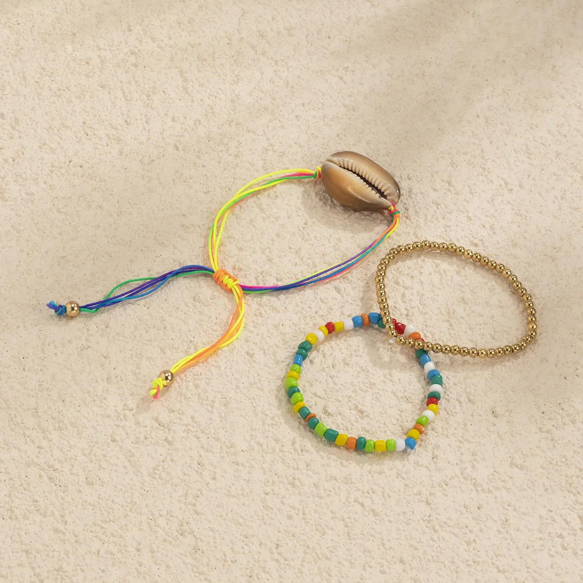 Red & Blue Multicolor Beaded Stretch Bracelet Set