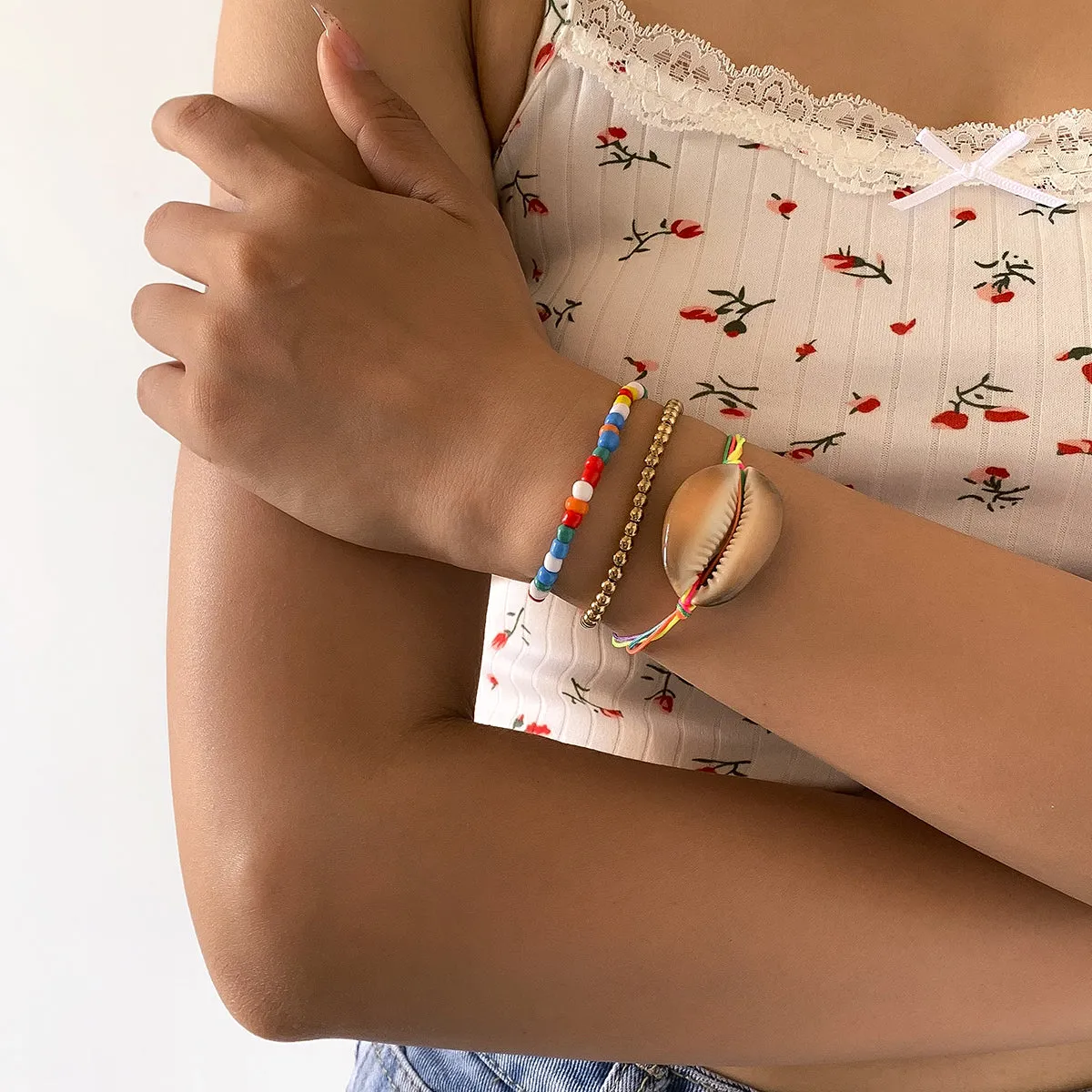 Red & Blue Multicolor Beaded Stretch Bracelet Set