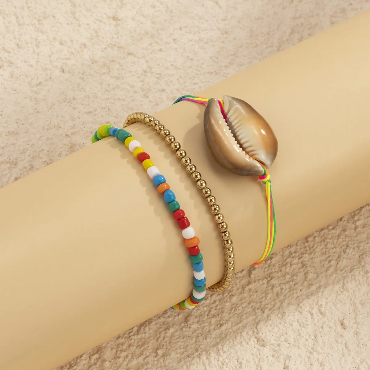 Red & Blue Multicolor Beaded Stretch Bracelet Set