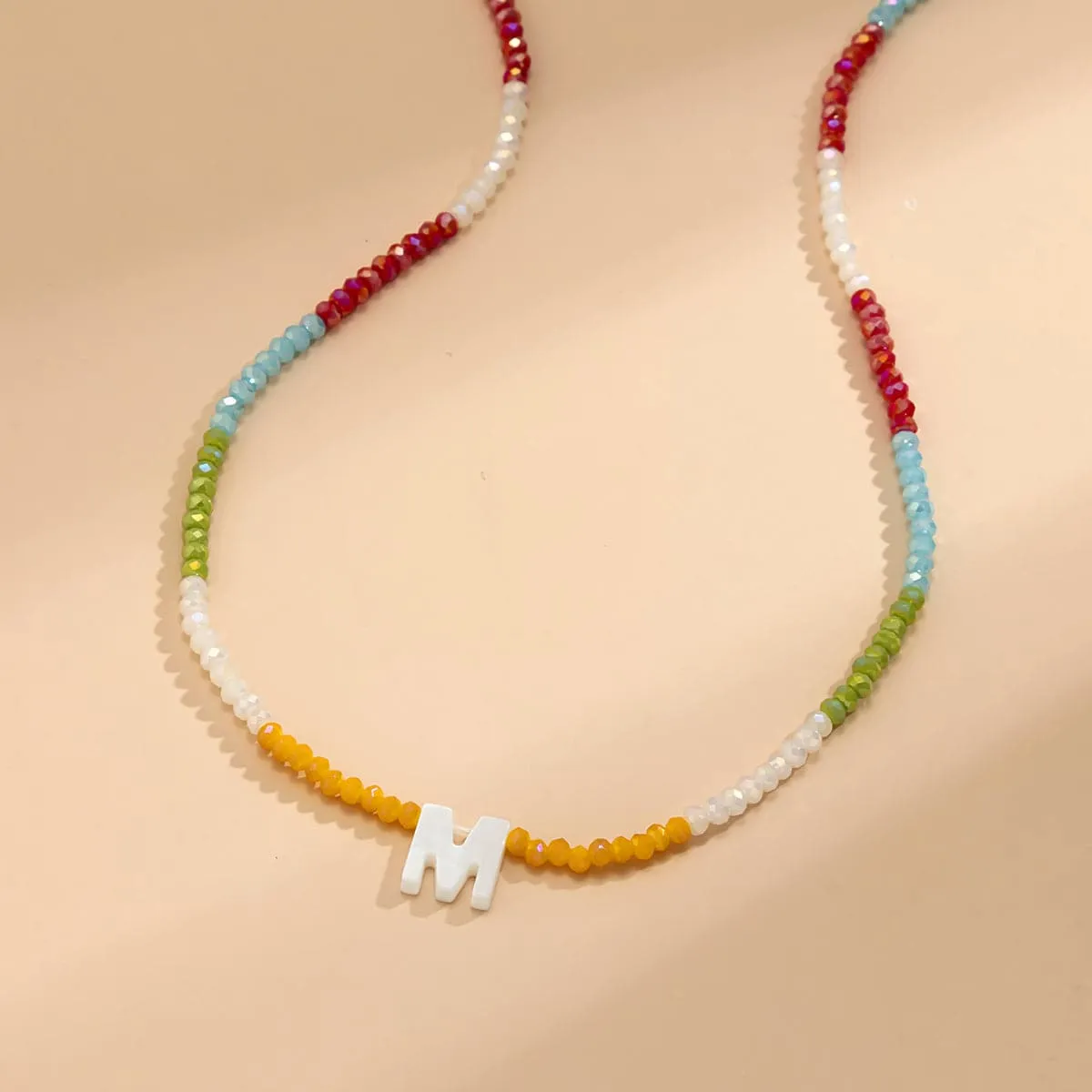 Red & White 'M' Beaded Necklace