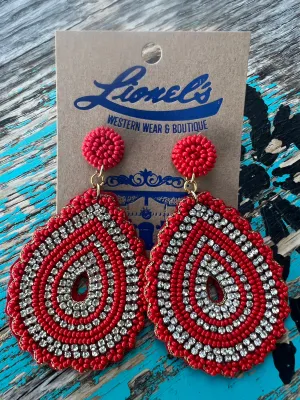 Red Beaded Crystal Teardrop Fashion Earring