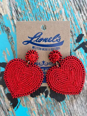 RED Heart Shaped Beaded Earrings