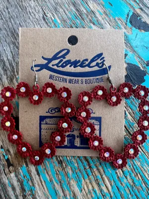 RED Hollow Floral Heart Crystal Earrings